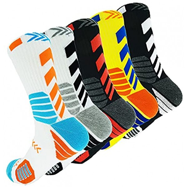5 Pairs Men's Athletic Crew Socks Performance Thick Cushioned Sport Basketball Running Training Compression Sock