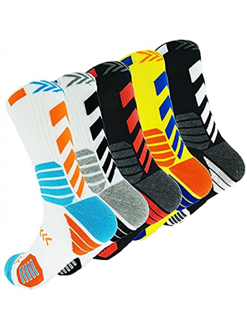 5 Pairs Men's Athletic Crew Socks Performance Thick Cushioned Sport Basketball Running Training Compression Sock