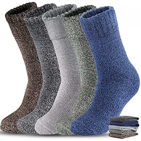 5 Pairs Wool Socks Mens Thick Warm Winter Socks Hiking Socks Soft Casual Socks for Men（One size fits 6-11…
