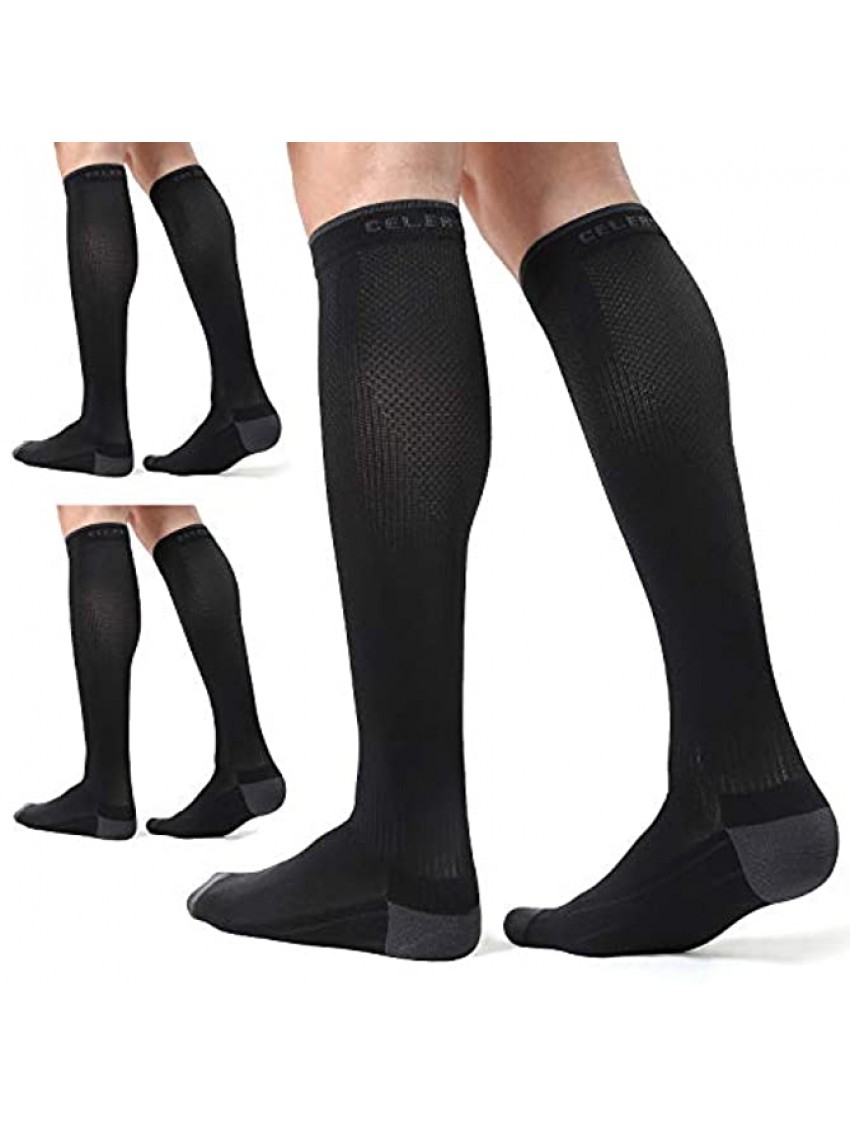 CelerSport 3 Pairs Compression Socks for Men and Women 20-30 mmHg Running Support Socks