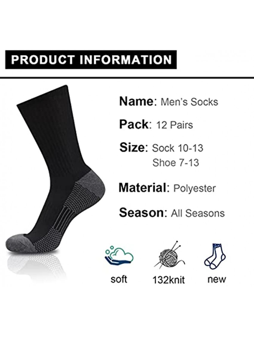 COOVAN 12 Pack Crew Socks for Men Half Cushion Moisture Wicking Athletic Socks