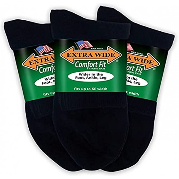 Extra Wide Comfort Fit Athletic Quarter Socks Pack of 3 Fits Up to a 6E Width Made in USA