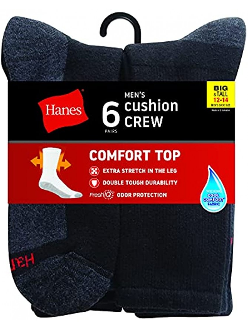 Hanes mens Big & Tall Comforttop Crew Socks 6-pair Pack
