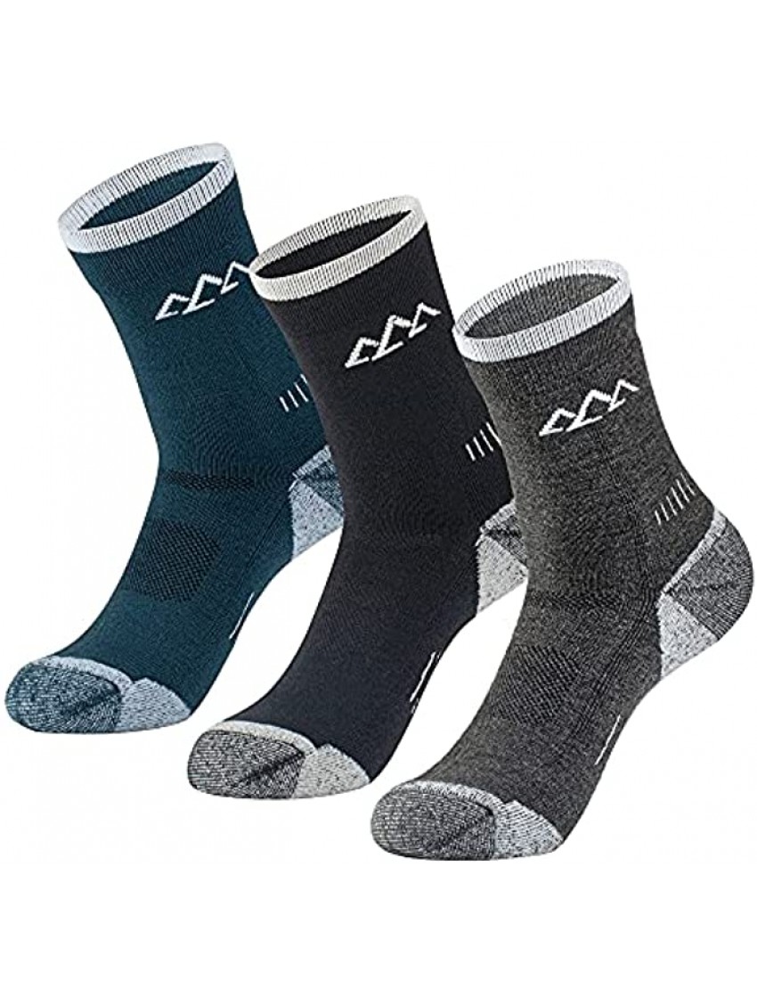 innotree 3 Pack Men's Merino Wool Hiking Socks Full Cushioned Hiking Walking Socks Moisture Wicking Quarter Crew Socks
