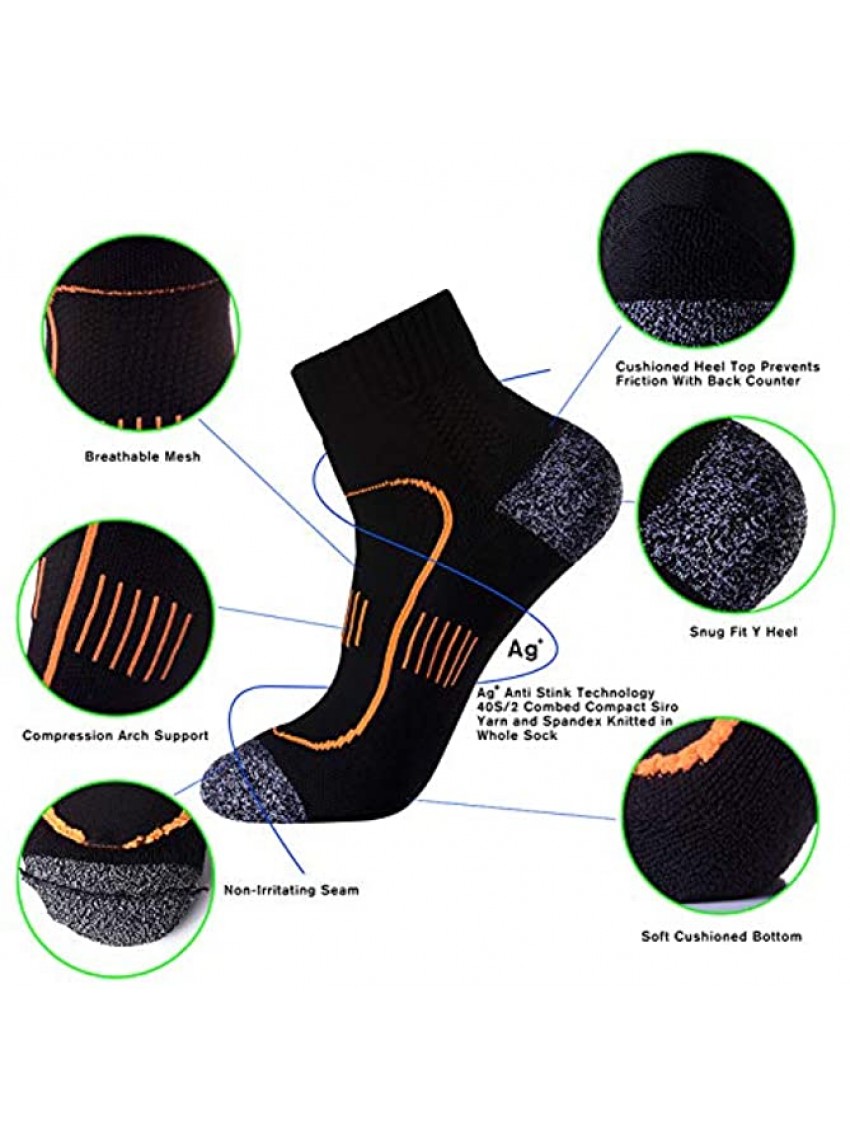 Men's Cushioned Anti Odor Blister Resist Quarter Crew Compression Running Trekking Socks