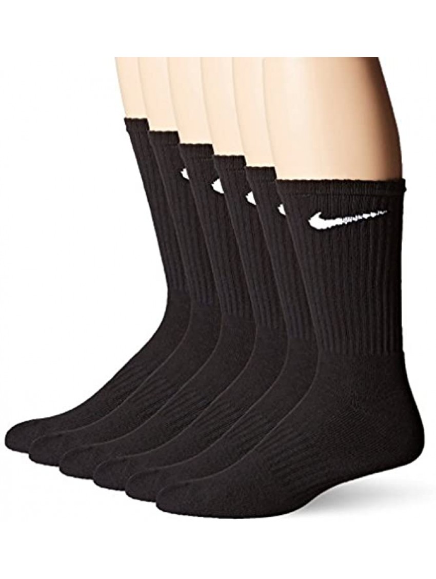 Nike Crew Socks Performance Cotton Cushioned 6 Pack Mens Shoe Size 8-12 Black White Large
