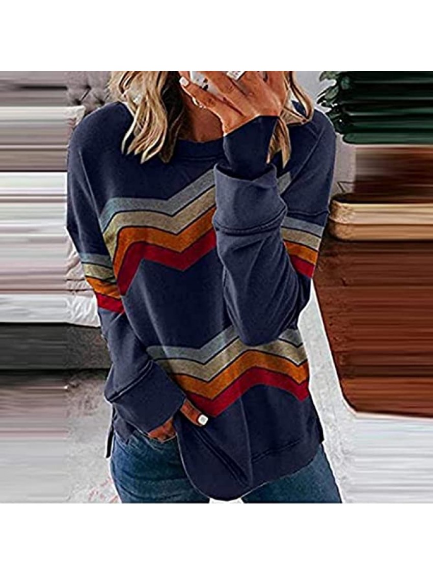 Aiouios Women's Lightweight Color Block Knit Blouses Loose Long Sleeve O Neck Pullover Sweatshirts