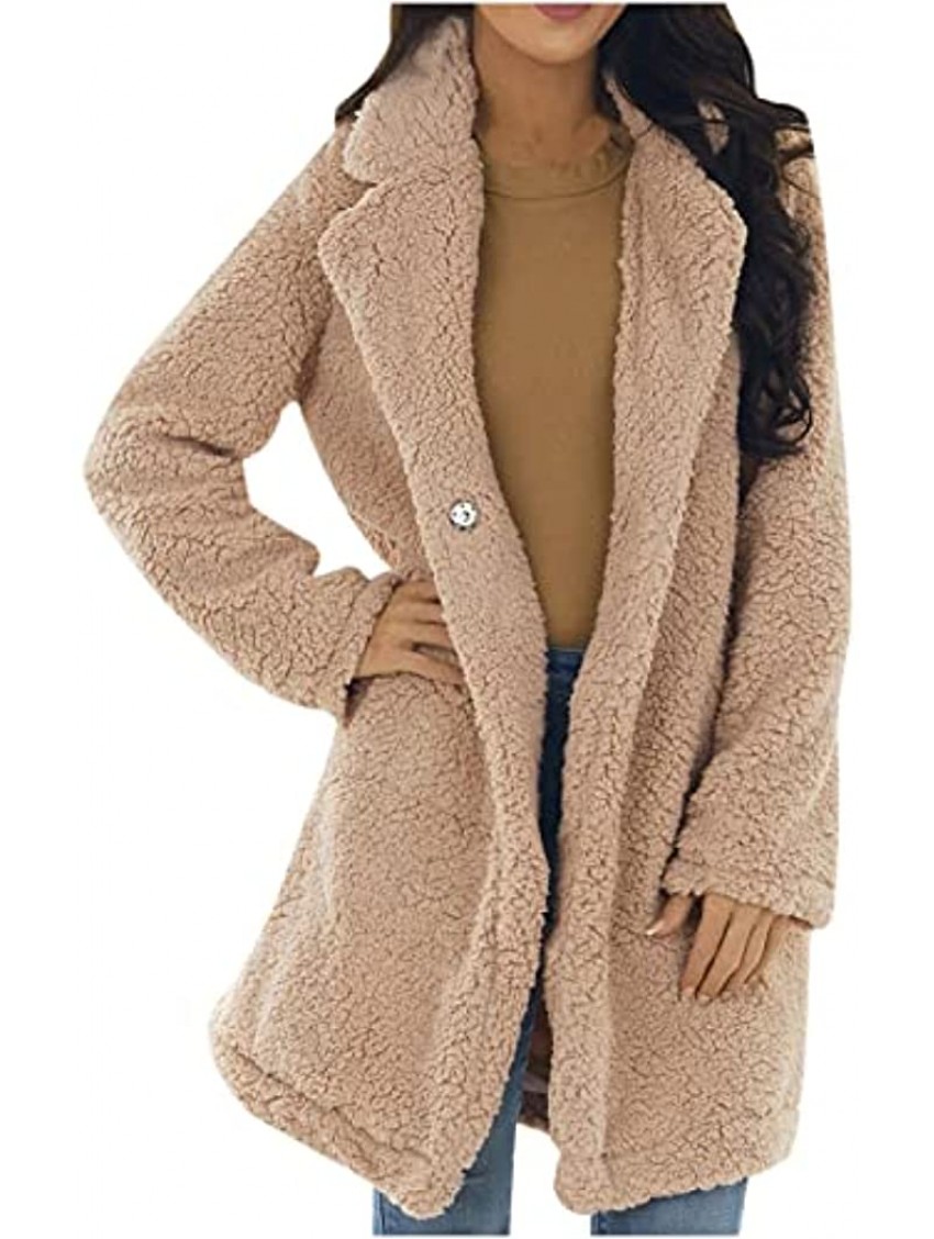 Cbcbtwo Women's Fuzzy Fleece Lapel Long Cardigan,Solid Color Faux Fur Open Front Coat Warm Winter Outwear
