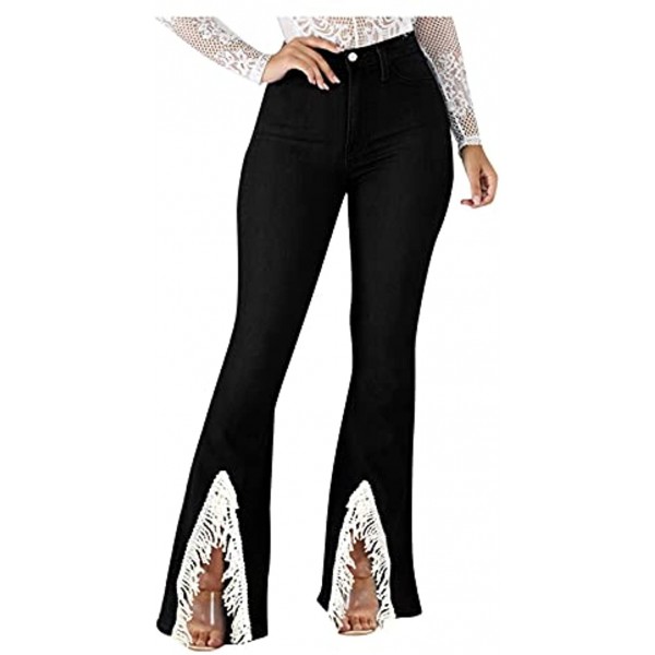 Forwelly Plus Size Jeans for Women High Waist Button Fly Bell Bottom Curvy Fit Pants Full Length Skinny Flare Trousers