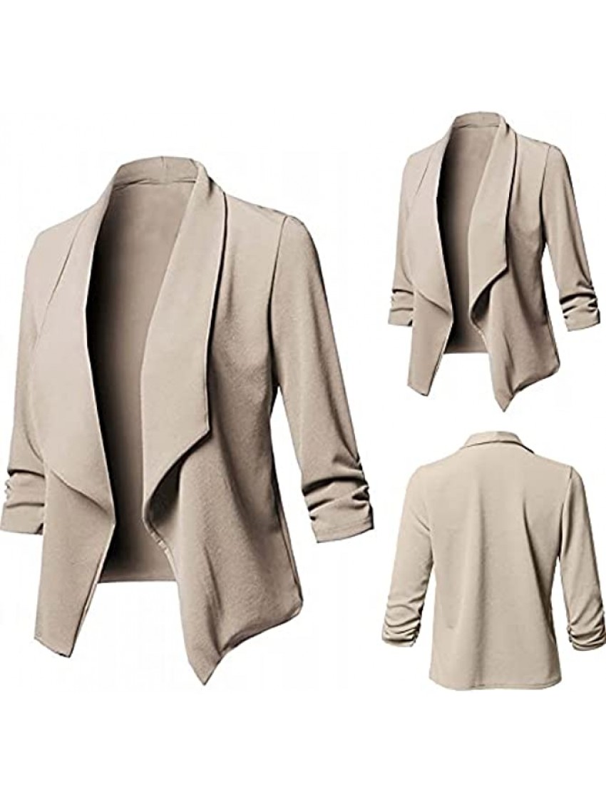 Kanzd Blazers Jacket for Women Fashion 3 4 Sleeve Open Front Lapel Blazers Casual Solid Office Work Suit Blouse Cardigan
