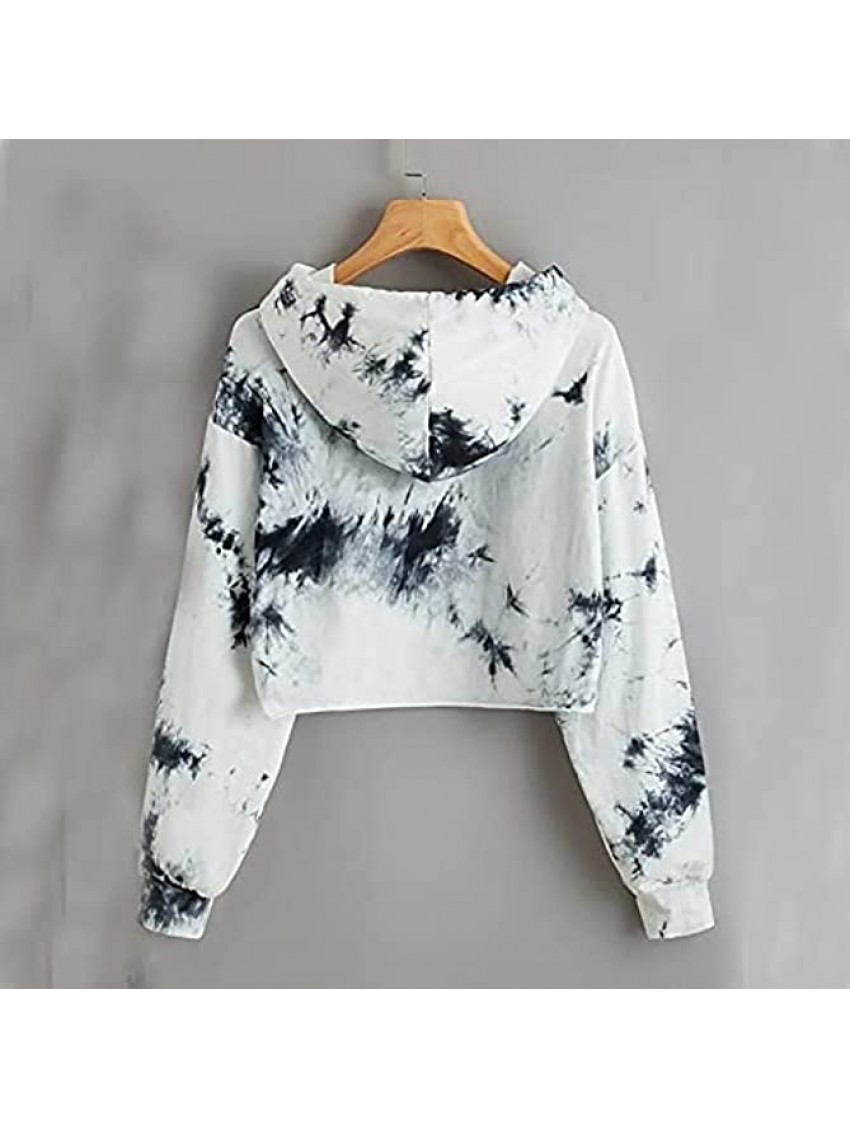 Kanzd Crop Tops Hoodies for Women Long Sleeve Sweatshirts Fashion Tie Dye New York Print Casual Pullover Shirt Blouse