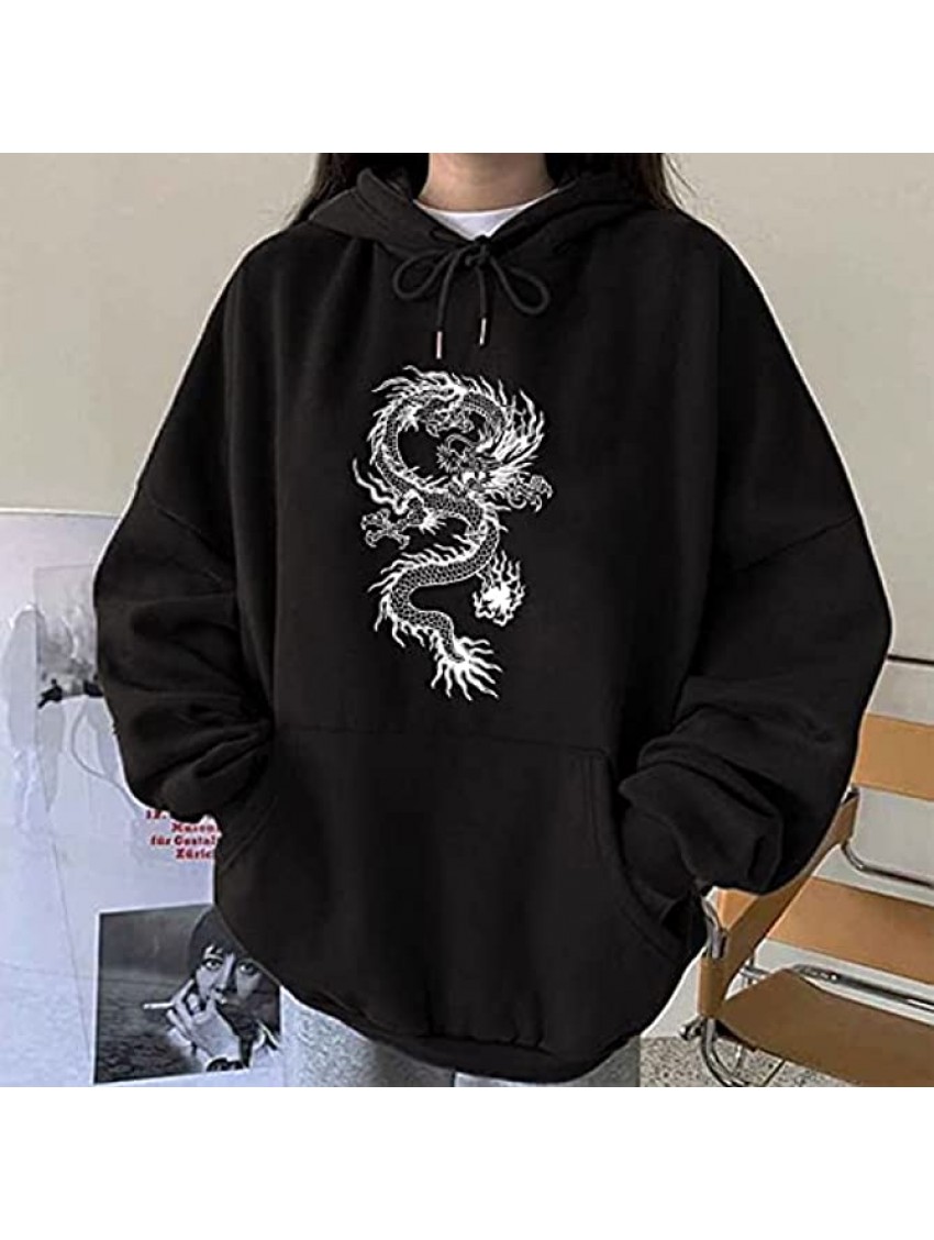 Oversized T Shirts for Women Long Sleeve Sweatshirts Chinese Dragon Graphic Tees 2021 Fall Tops