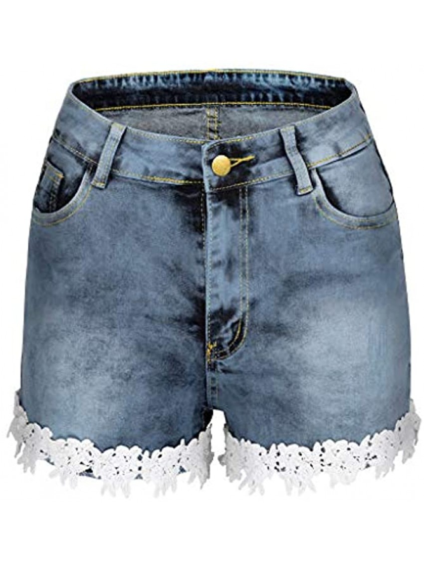 POTO Jean Shorts for Women Distressed Denim Shorts Lace Hem Casual Summer Beach Hot Short Pants Trousers