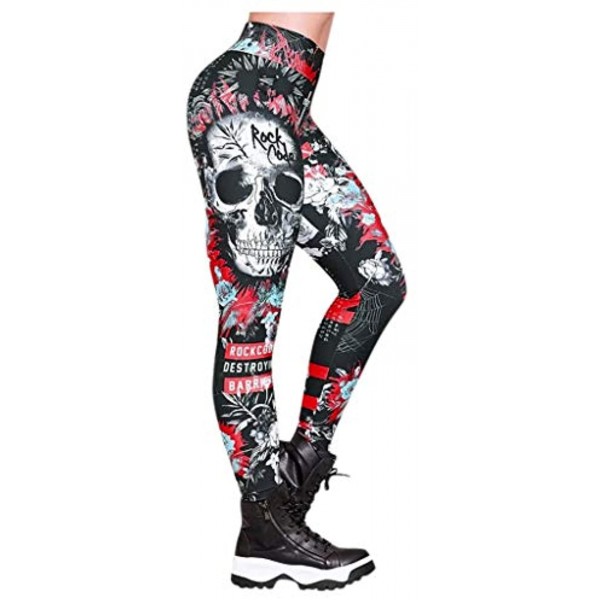POTO Leggings for Women High Waisted,Womens Yoga Pants Butt Lift Leggings Skull Printed Tummy Control Workout Tights