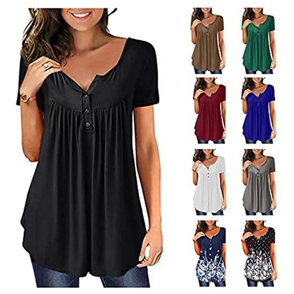 POTO Tops for Women Tunic Tops to Wear with Leggings Solid Short Sleeve T Shirts Floral Casual Summer Ruffle Blouses