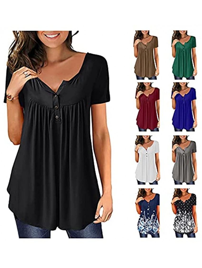 POTO Tops for Women Tunic Tops to Wear with Leggings Solid Short Sleeve T Shirts Floral Casual Summer Ruffle Blouses