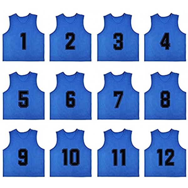 RE-HUO 12 Pack Numbered（1-12） Scrimmage Vests Sport Pinnies Training Bibs for Basketball ,Soccer Volleyball and Baseball