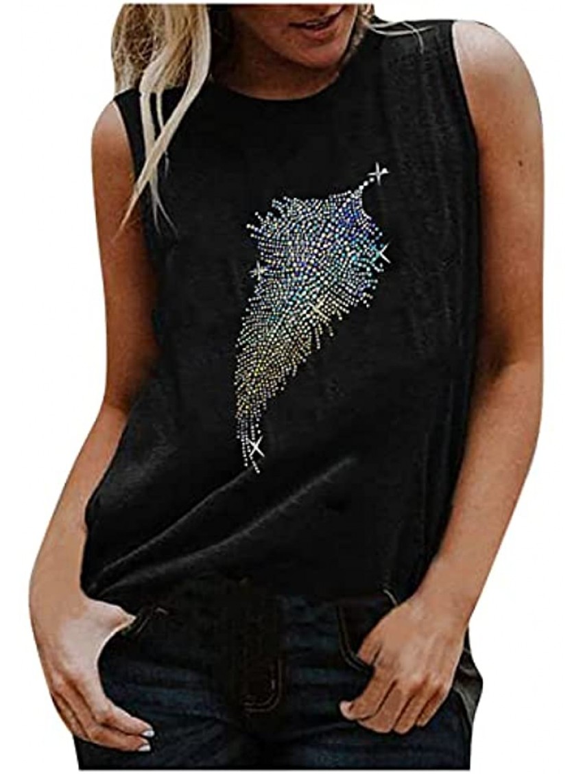 Reflective Sequin Tops for Womens Summer Sleeveless Crewneck Tank Tops Rhinestones Graphic Shirts Loose Fit Vest
