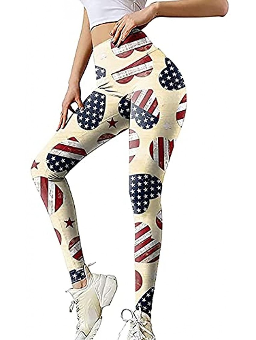 SHOPESSA High Waisted Patriotic Leggings for Women Independence Day American Flag Printed Workout Yoga Pants Leggings