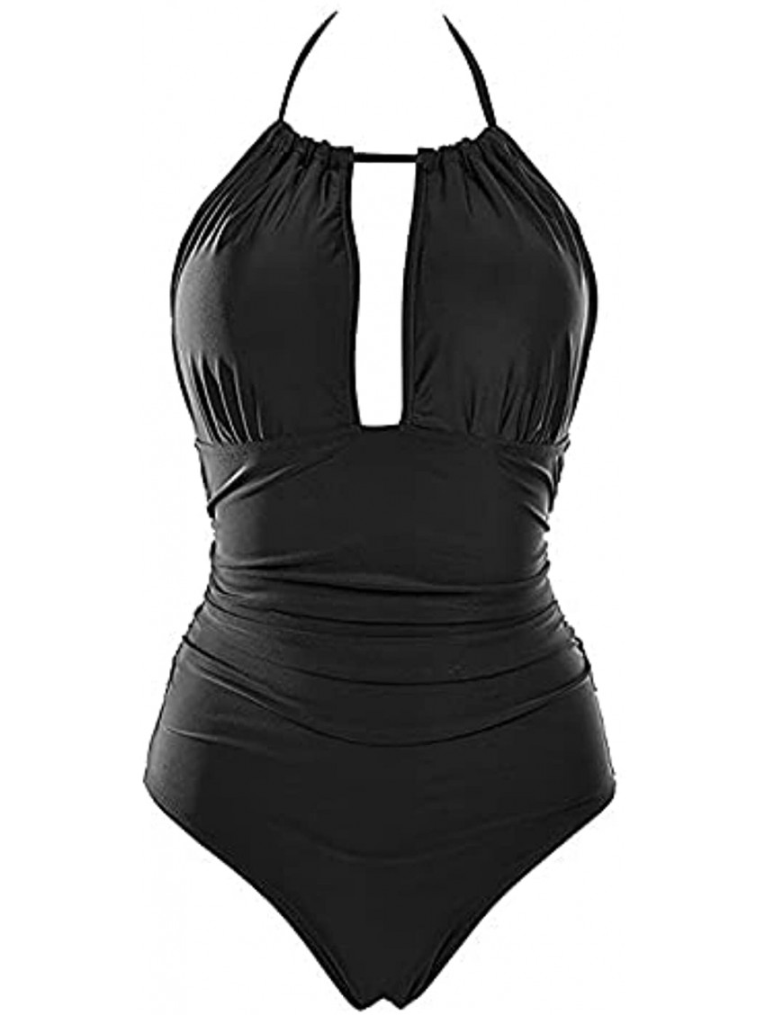 SHOPESSA One Piece Bathing Suits for Women High Waisted Plunge Keyhole Ruched Tummy Control Swimsuits