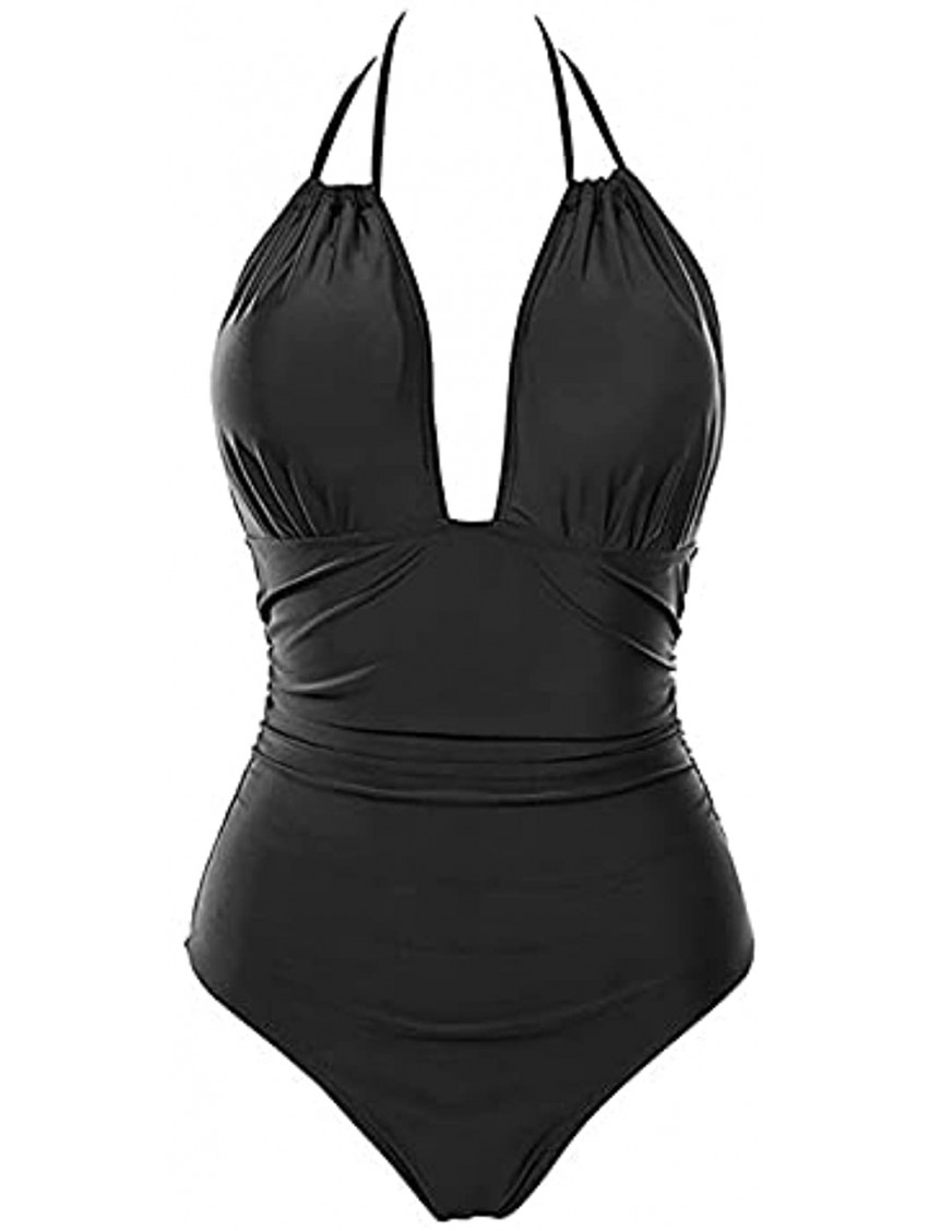 SHOPESSA One Piece Bathing Suits for Women High Waisted Plunge Keyhole Ruched Tummy Control Swimsuits
