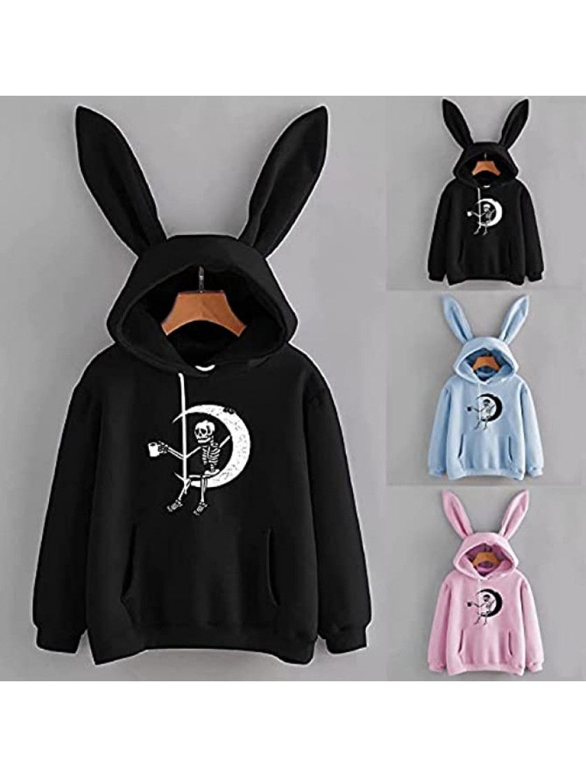 TARIENDY Cute Hoodies for Teen Girls with Bunny Ears Print Long Sleeve Sweatshirts Kawaii Pocket Hooded Pullover