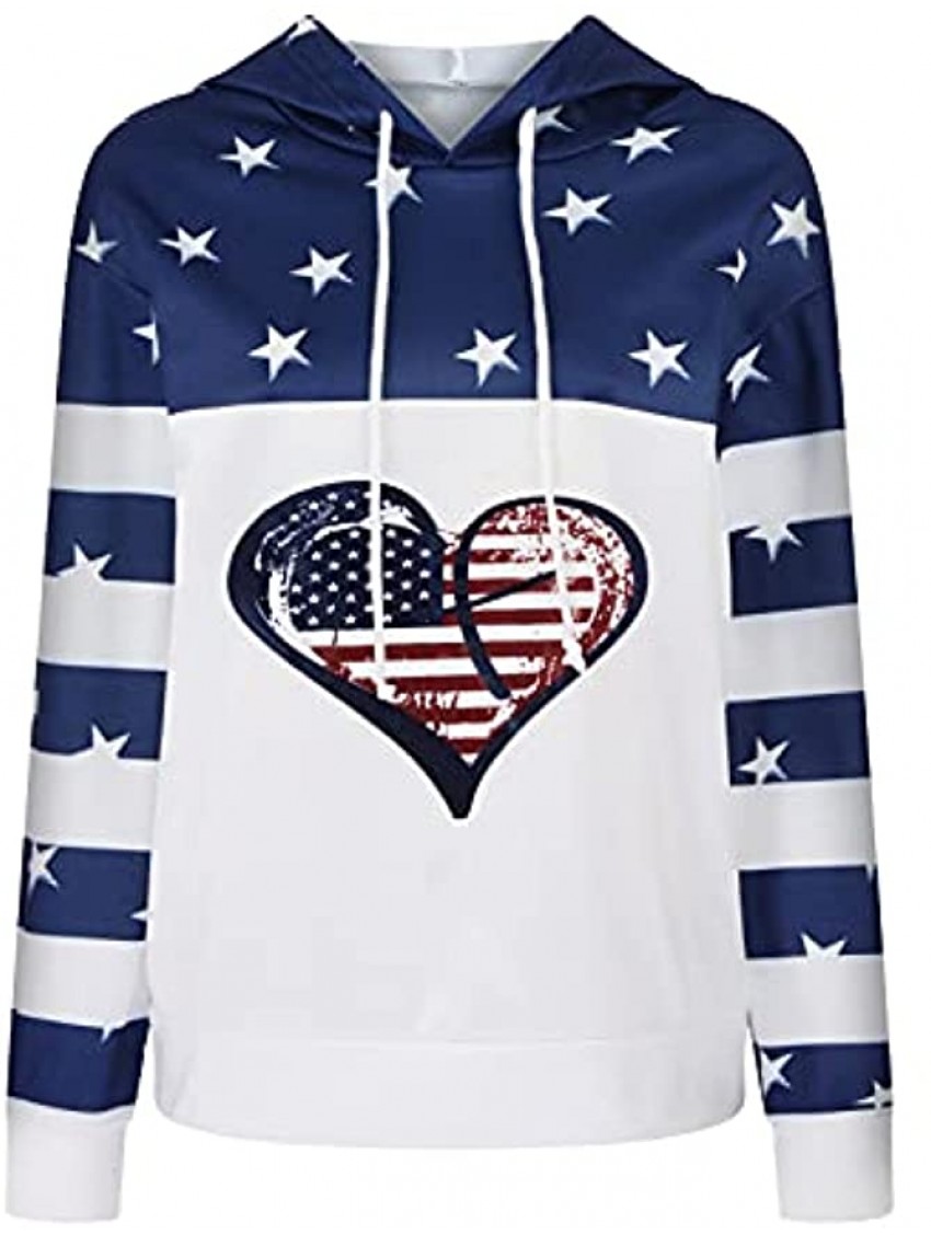 TARIENDY Fashion Hoodies for Women American Flag Star Sweatshirts Fall Long Sleeve Tops Tie Drawstring Pullover