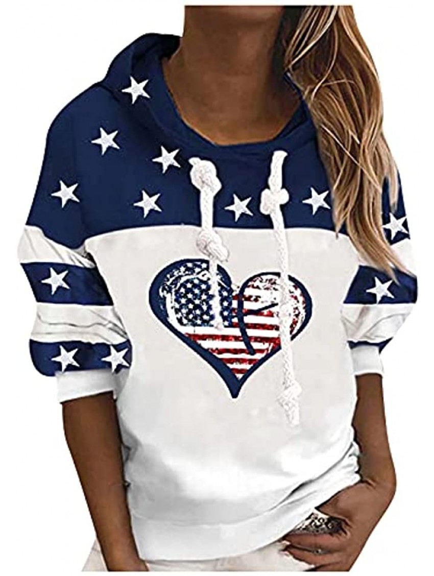 TARIENDY Fashion Hoodies for Women American Flag Star Sweatshirts Fall Long Sleeve Tops Tie Drawstring Pullover