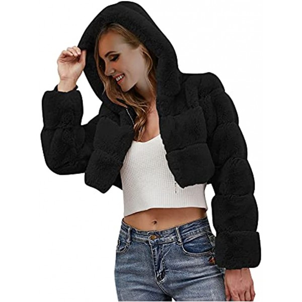 TARIENDY Winter Fleece Jackets for Women Cropped Faux Fur Coat Fashion Hood Outerwear Short Shaggy Overcoat
