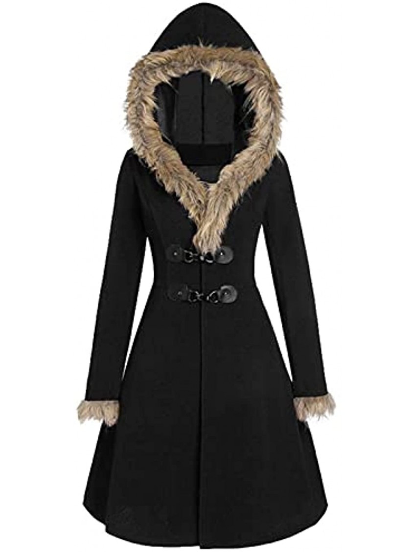 Winter Coats for Women with Furry Hood Jacket Button Long Tunics Silm Fashion Cardigan with Pocket