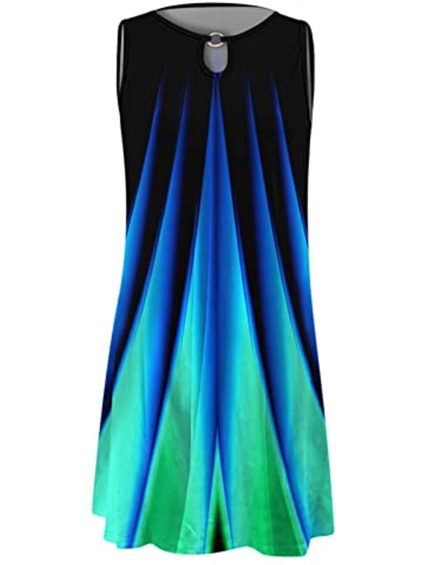 Women Summer Casual Dress Sleeveless Rainbow Printed Print Hollow Out V-Neck Sundress Loose Beach Mini Dress