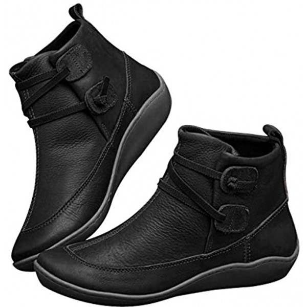 XTBFOOJ Women's Ankle Boots Comfort Leather Waterproof Shoes Platform Lace up Wedge Booties Outdoor Slip on Flat Boots