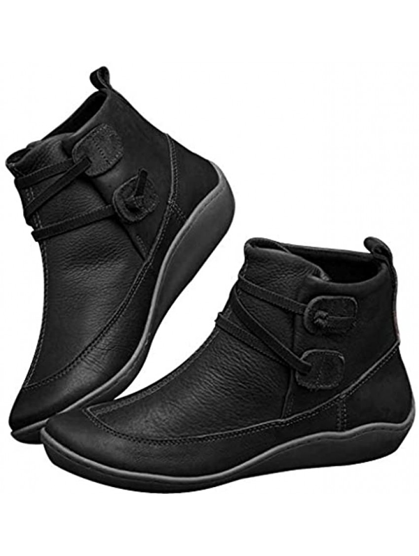 XTBFOOJ Women's Ankle Boots Comfort Leather Waterproof Shoes Platform Lace up Wedge Booties Outdoor Slip on Flat Boots