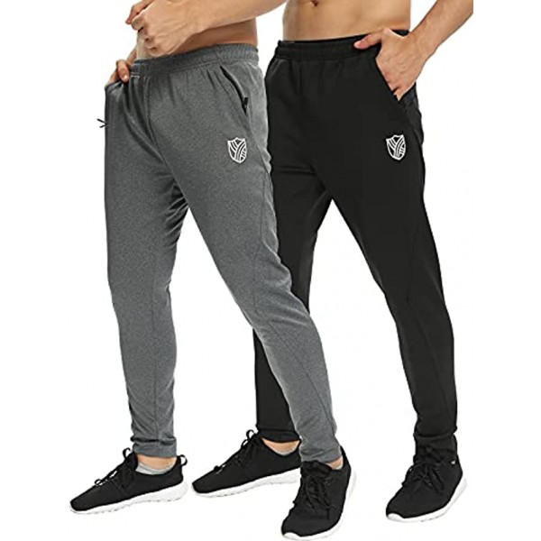 Komprexx 2 Pack Men's Sweatpants with Zipper Pockets Open Bottom Tapered Athletic Jogger Pants for Men Running