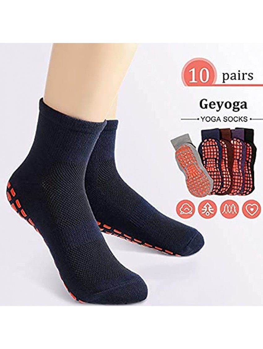 10 Pairs Non-slip Grip Socks Yoga Pilates Hospital Socks Cushioned Sole Grip Socks for Men Women Pilates Barre