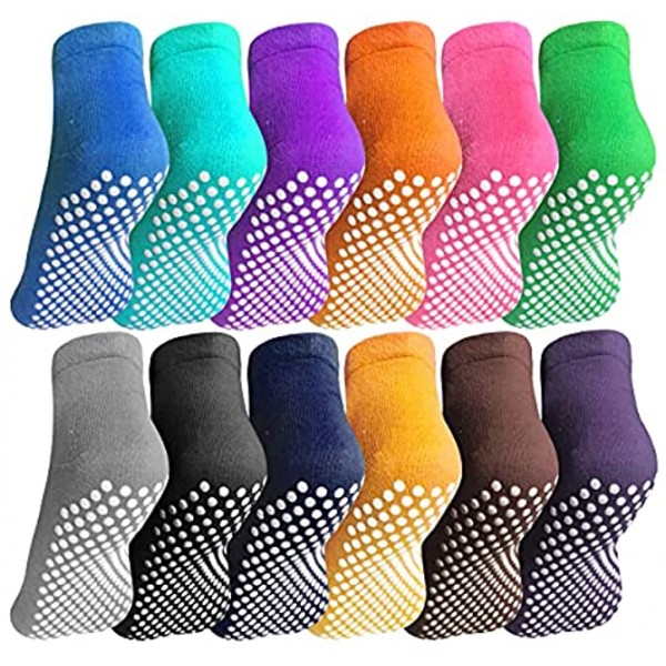 12 Pairs Non Slip Yoga Socks for Women Anti-Skid Gripper Socks Slipper Socks for Pilates Ballet Barre Yoga