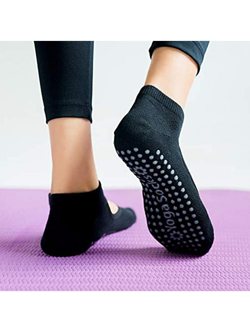 5 Pairs Non Slip Yoga Socks for Women&Girls,Non-Skid Socks for Pilates Ballet Dance Hospital Women Barefoot Workout
