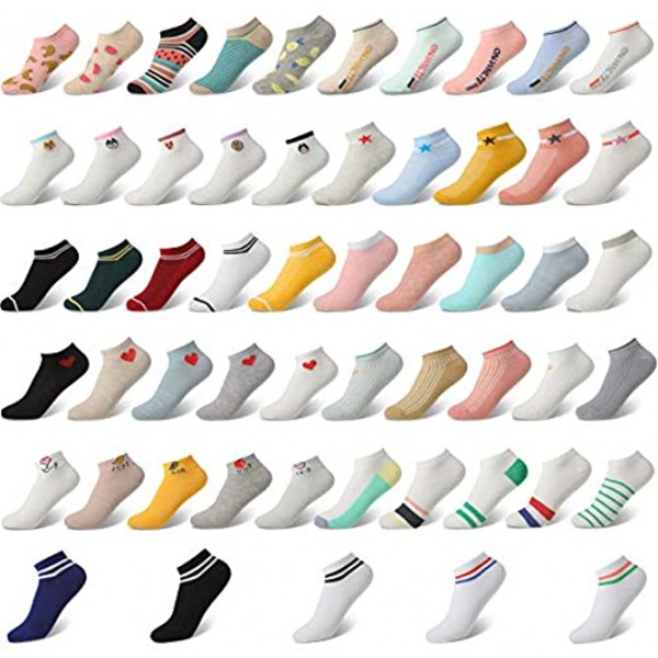 55 Pairs Women Athletic Ankle Socks Low Cut Sport Socks Invisible Casual Running Socks Women Socks Set for Outdoor Activities 55 Designs