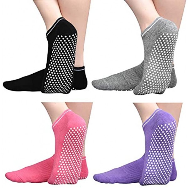 Anti Slip Non Skid Slipper Socks with Grips Sticky Home Hospital Athletic Socks for Adult Women 1-4 Pack