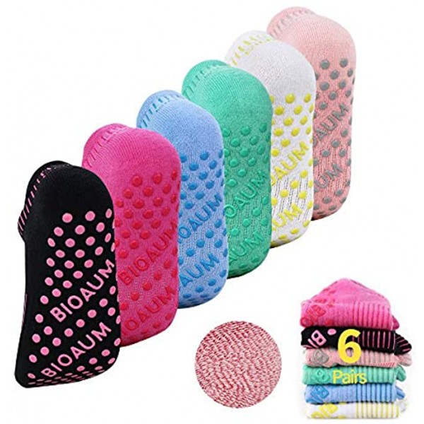 BIOAUM Yoga Socks for Women 6 Pairs Cotton Cushion Non Slip Grip Slipper Pilates Hospital Socks