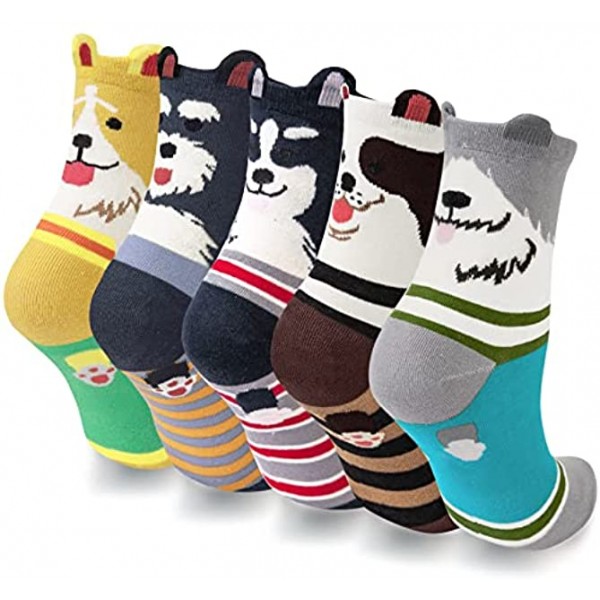 Cute Socks Womens Dog Cat Novelty Animal Socks for girl Cartoon Cotton Casual Crew Funny Socks 5 Pairs
