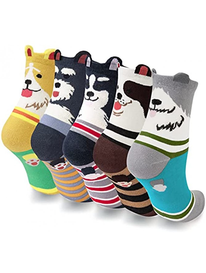 Cute Socks Womens Dog Cat Novelty Animal Socks for girl Cartoon Cotton Casual Crew Funny Socks 5 Pairs