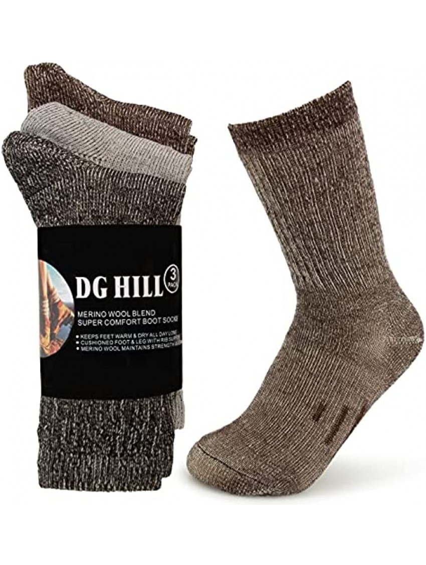 DG Hill 3 Pairs 80% Merino Wool Socks for Men and Women Warm Thermal Wool Socks For Hiking Crew Style Moisture Wicking