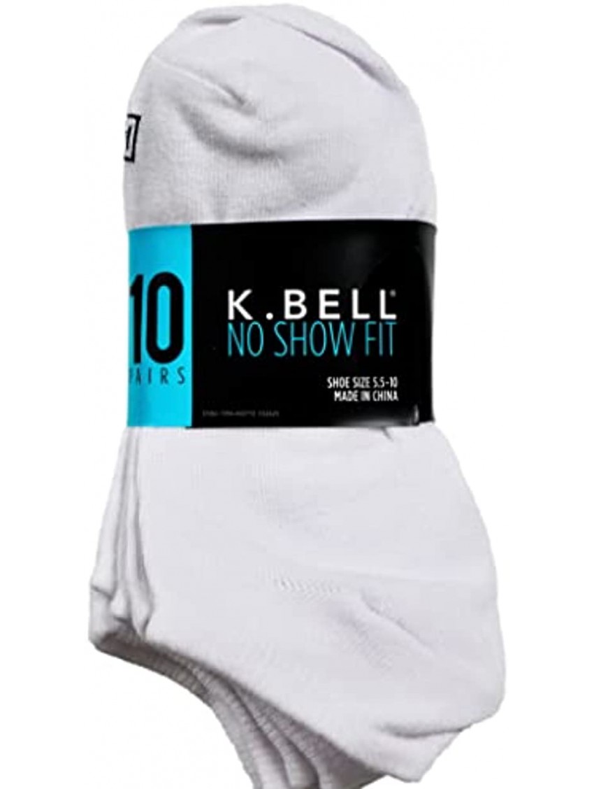 K. Bell Women's No Show Socks White 10 Pairs