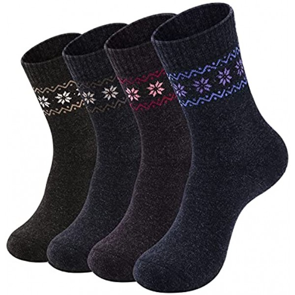 Pack of 4 Winter Warm Wool Socks Hiking Socks Knit Outdoor Recreation Socks for Women Soft and Comfortable