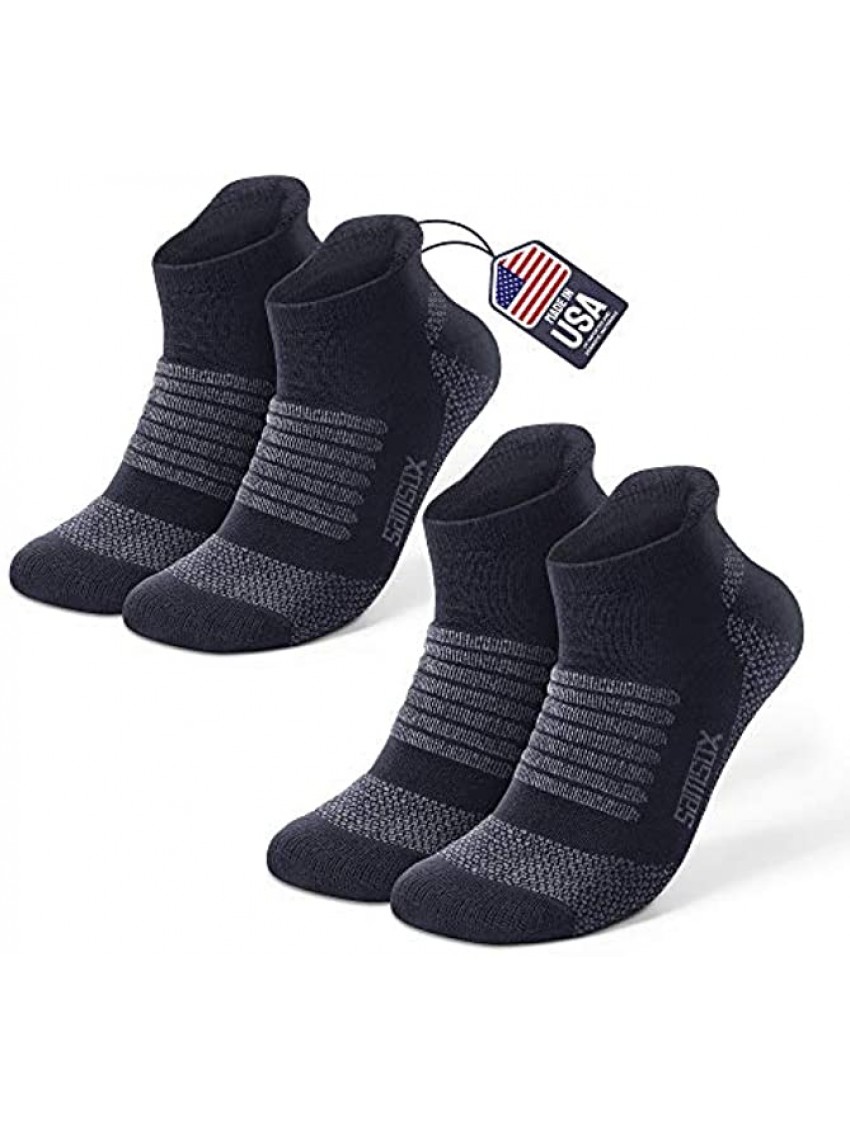 Samsox 2-Pair Merino Wool Running Socks Made in USA Cushioned Low-Cut Athletic Socks for Men & Women