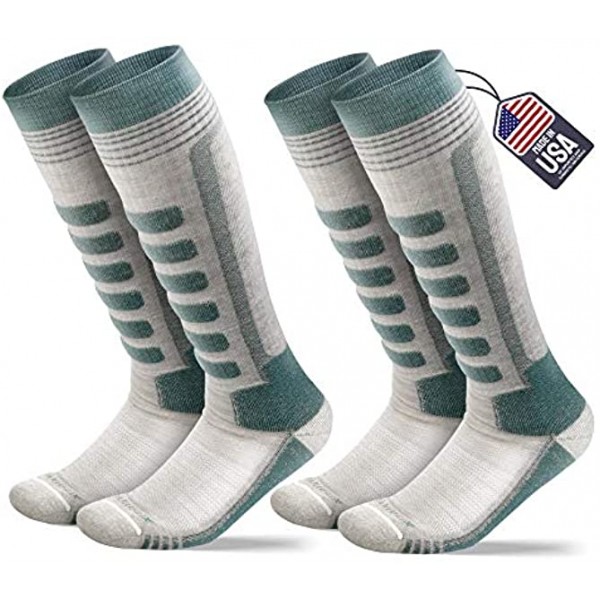 Samsox 2-Pair Merino Wool Ski Socks Made in USA Over-the-Calf Skiing and Snowboarding Socks for Men & Women