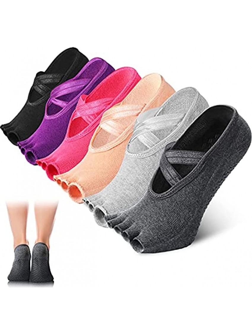 SATINIOR 6 Pairs Yoga Socks Toeless Pilates Barre Ballet Socks Half-Toe Grip Socks Multicolor Elastic Workout Socks for Women Pink Dark Purple Beige Black Dark Gray Light Gray One Size