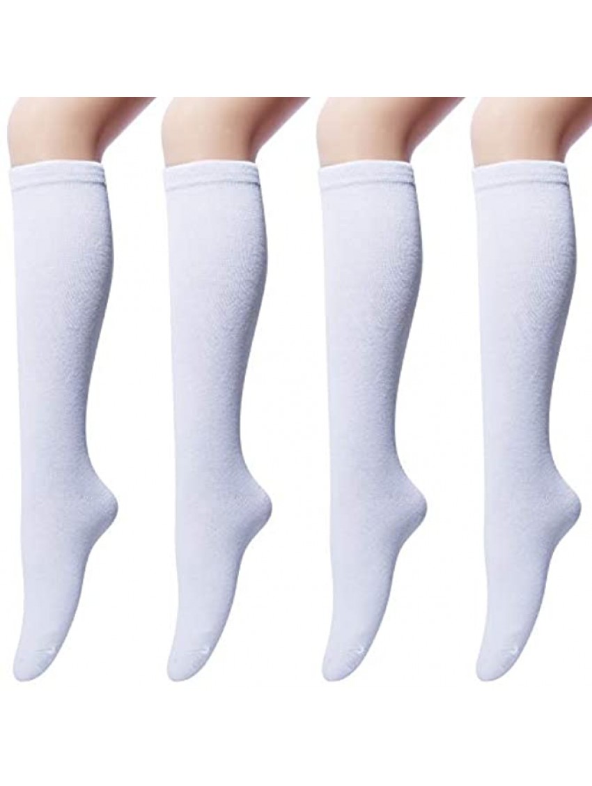 Senker 4 Pairs Women's Cotton Knee High Socks Casual Solid Knit Knee Socks