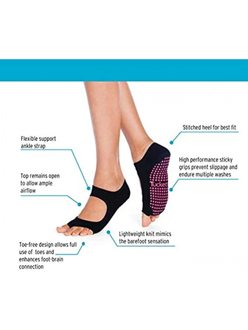 Tucketts Allegro Toeless Non-slip Grip Socks Cotton Socks for Yoga Barre Pilates Dance Ballet Black Gray Size 5 9